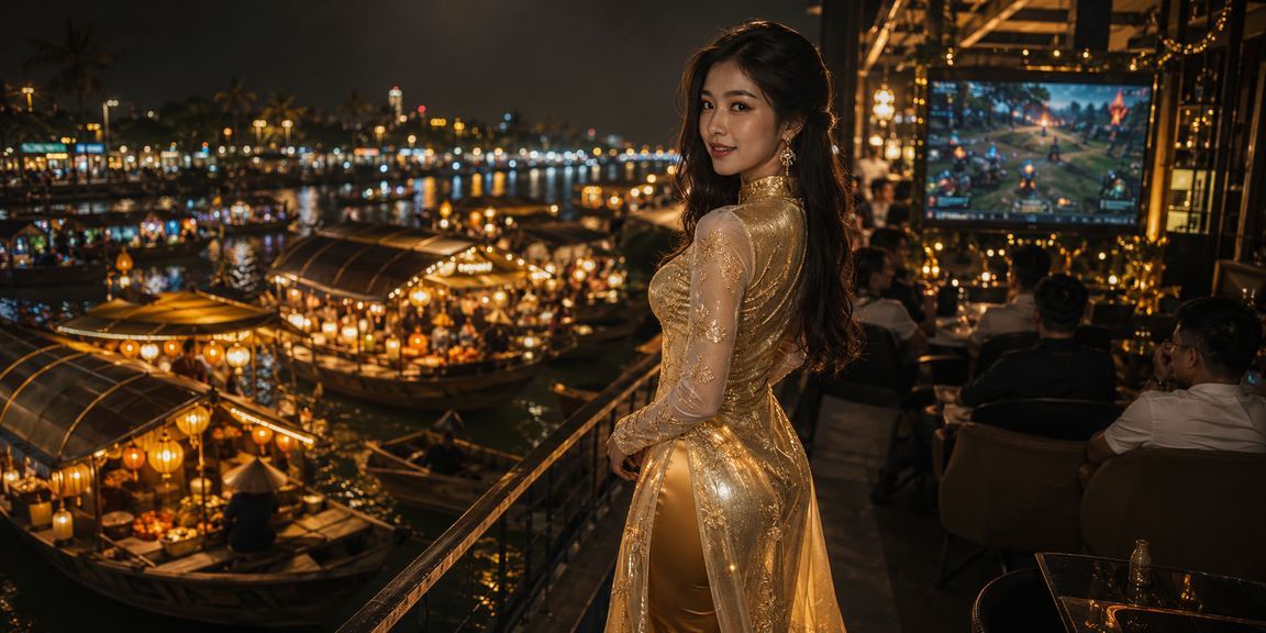 Người dùng Hà Nội đặt cược esports trên điện thoại với trang phục áo dài truyền thống